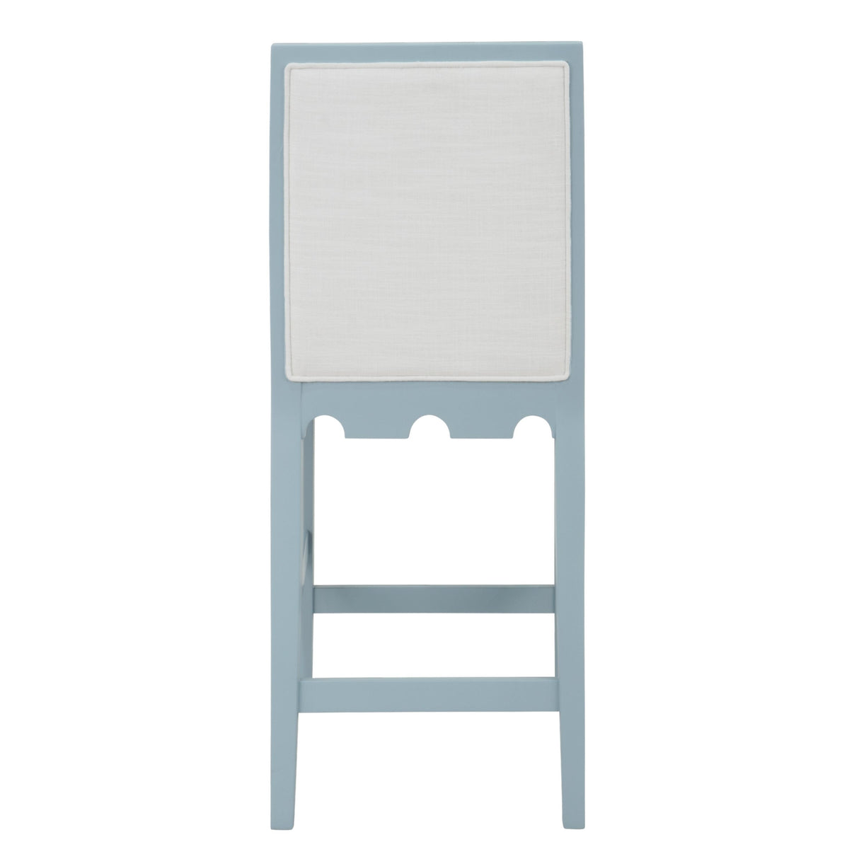 Worlds Away Square Back Counter Stool With Decorative Apron In Matte Light Blue Lacquer With Performance White Linen Upholstery