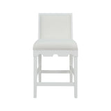 Worlds Away Square Back Counter Stool With Decorative Apron In Matte White Lacquer With Performance White Linen Upholstery