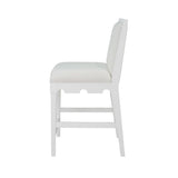 Worlds Away Square Back Counter Stool With Decorative Apron In Matte White Lacquer With Performance White Linen Upholstery
