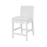 Worlds Away Square Back Counter Stool With Decorative Apron In Matte White Lacquer With Performance White Linen Upholstery