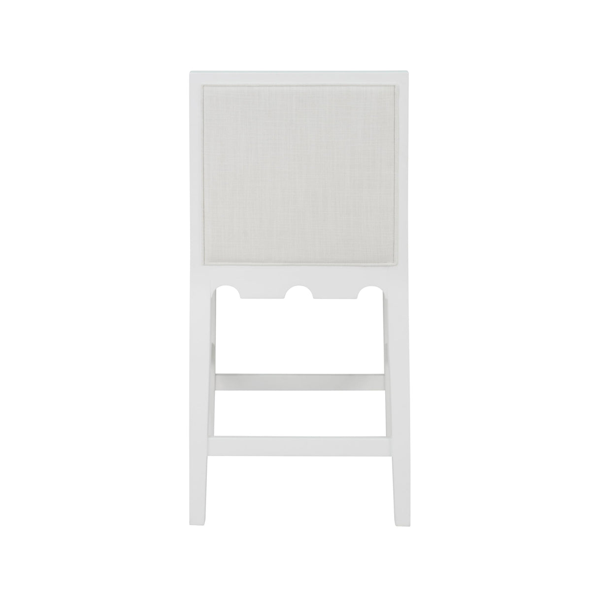 Worlds Away Square Back Counter Stool With Decorative Apron In Matte White Lacquer With Performance White Linen Upholstery