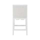 Worlds Away Square Back Counter Stool With Decorative Apron In Matte White Lacquer With Performance White Linen Upholstery