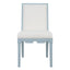 Worlds Away Square Back Dining Chair With Decorative Apron In Matte Light Blue Lacquer With Performance White Linen Upholstery