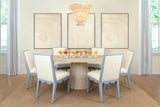 Worlds Away Square Back Dining Chair With Decorative Apron In Matte Light Blue Lacquer With Performance White Linen Upholstery