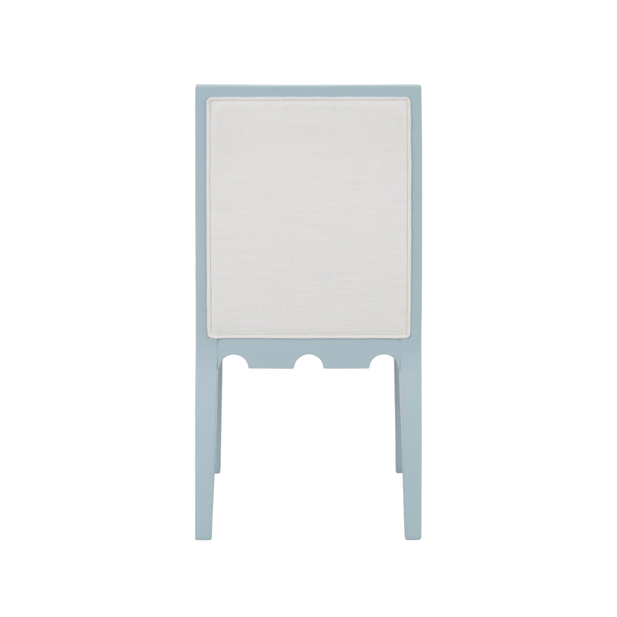 Worlds Away Square Back Dining Chair With Decorative Apron In Matte Light Blue Lacquer With Performance White Linen Upholstery