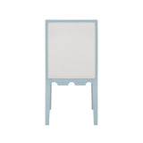 Worlds Away Square Back Dining Chair With Decorative Apron In Matte Light Blue Lacquer With Performance White Linen Upholstery