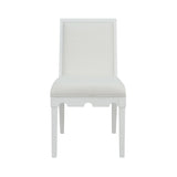 Worlds Away Square Back Dining Chair With Decorative Apron In Matte White Lacquer With Performance White Linen Upholstery