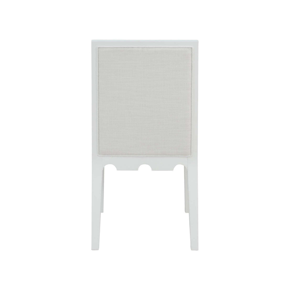 Worlds Away Square Back Dining Chair With Decorative Apron In Matte White Lacquer With Performance White Linen Upholstery