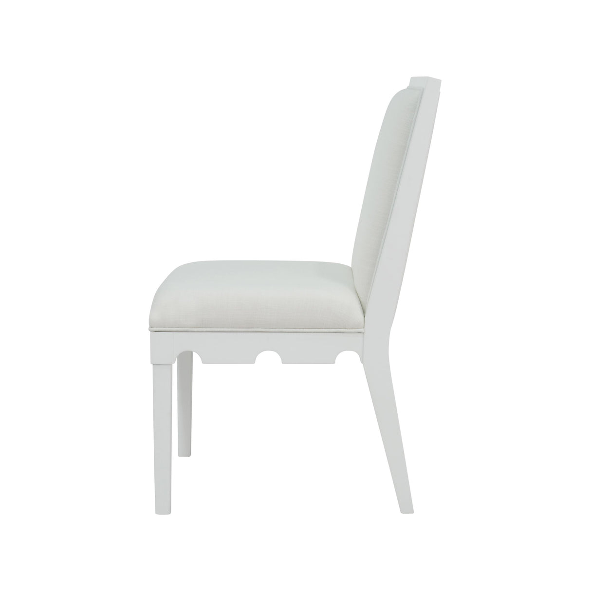 Worlds Away Square Back Dining Chair With Decorative Apron In Matte White Lacquer With Performance White Linen Upholstery