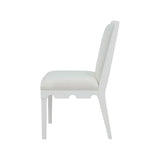 Worlds Away Square Back Dining Chair With Decorative Apron In Matte White Lacquer With Performance White Linen Upholstery