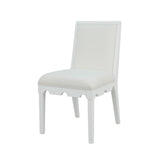 Worlds Away Square Back Dining Chair With Decorative Apron In Matte White Lacquer With Performance White Linen Upholstery