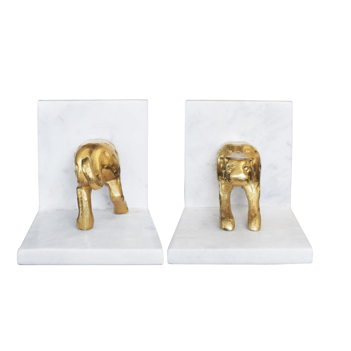 Worlds Away White Marble Bookends With Brass Leopard