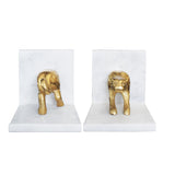 Worlds Away White Marble Bookends With Brass Leopard