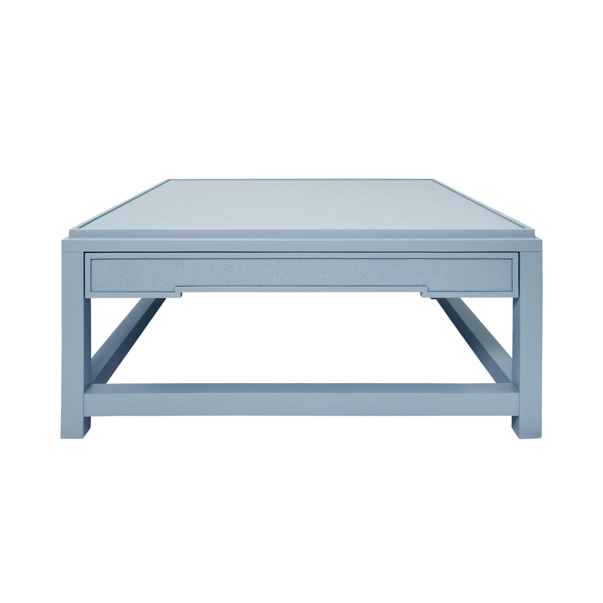 Worlds Away Two Hidden Drawer Coffee Table With Matte Light Blue Lacquer Frame And Inset Light Blue Grasscloth