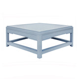 Worlds Away Two Hidden Drawer Coffee Table With Matte Light Blue Lacquer Frame And Inset Light Blue Grasscloth