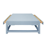 Worlds Away Two Hidden Drawer Coffee Table With Matte Light Blue Lacquer Frame And Inset Light Blue Grasscloth