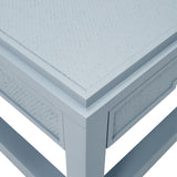 Worlds Away Two Hidden Drawer Coffee Table With Matte Light Blue Lacquer Frame And Inset Light Blue Grasscloth