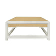Worlds Away Two Hidden Drawer Coffee Table With Matte White Lacquer Frame And Inset Natural Grasscloth