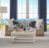 Worlds Away Two Hidden Drawer Coffee Table With Matte White Lacquer Frame And Inset Natural Grasscloth