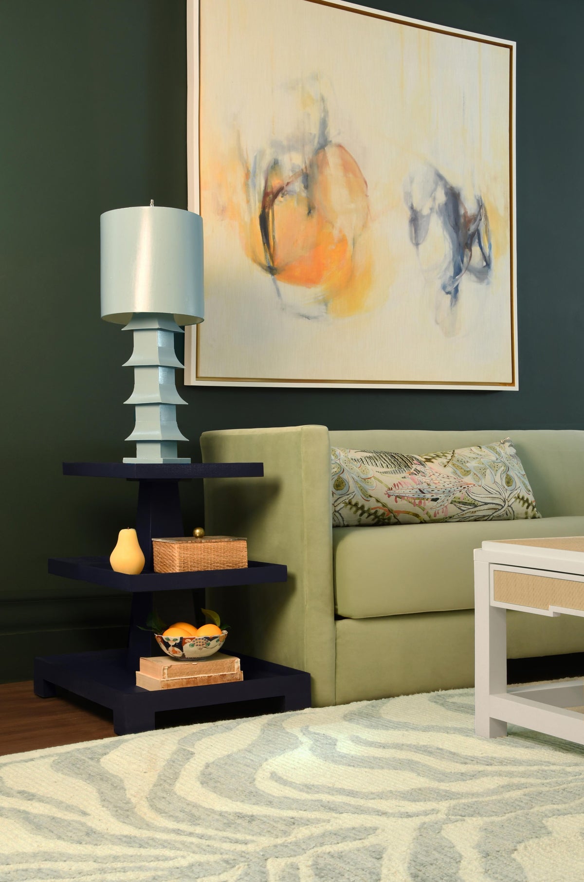 Worlds Away Two Hidden Drawer Coffee Table With Matte White Lacquer Frame And Inset Natural Grasscloth