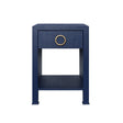 Worlds Away One Drawer Side Table With Antique Brass Circle Hardware In Textured Navy Linen