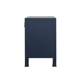 Worlds Away One Drawer Side Table With Antique Brass Circle Hardware In Textured Navy Linen