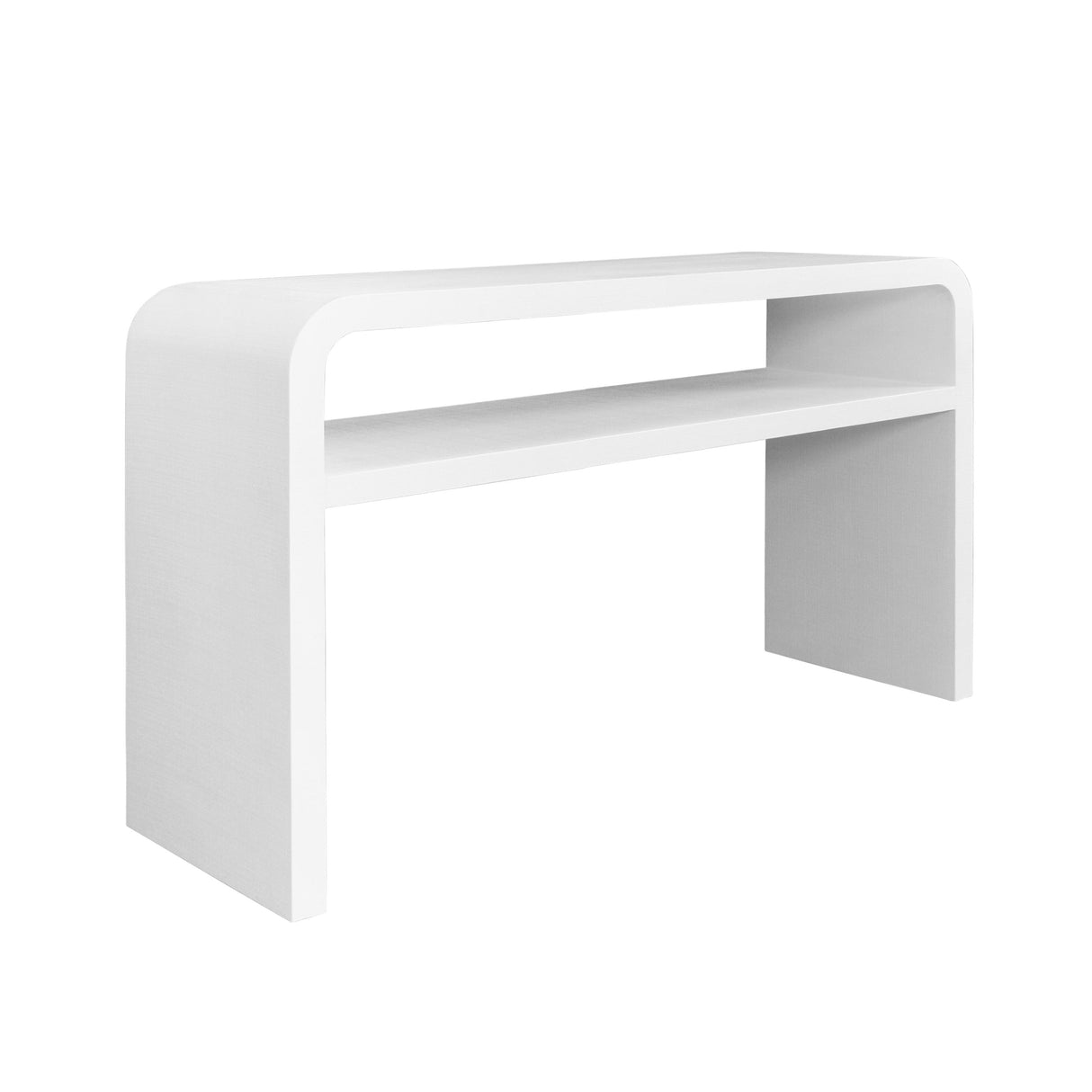 Worlds Away Waterfall Edge Two Tier Console Table In Textured White Linen