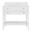 Worlds Away Bath Vanity With Fluted Leg And Open Cane Shelf, One Opening Drawer (Bottom) With Painted Grasscloth Detail And Brass Ball Hardware In Matte White Lacquer
