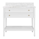 Worlds Away Bath Vanity With Fluted Leg And Open Cane Shelf, One Opening Drawer (Bottom) With Painted Grasscloth Detail And Brass Ball Hardware In Matte White Lacquer