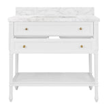 Worlds Away Bath Vanity With Fluted Leg And Open Cane Shelf, One Opening Drawer (Bottom) With Painted Grasscloth Detail And Brass Ball Hardware In Matte White Lacquer