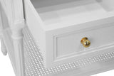 Worlds Away Bath Vanity With Fluted Leg And Open Cane Shelf, One Opening Drawer (Bottom) With Painted Grasscloth Detail And Brass Ball Hardware In Matte White Lacquer
