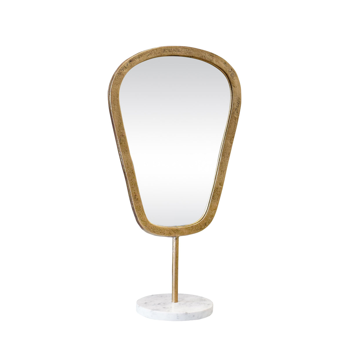 Worlds Away Small Table Top Mirror In Aged Gold Finish On White Marble Base