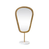Worlds Away Small Table Top Mirror In Aged Gold Finish On White Marble Base