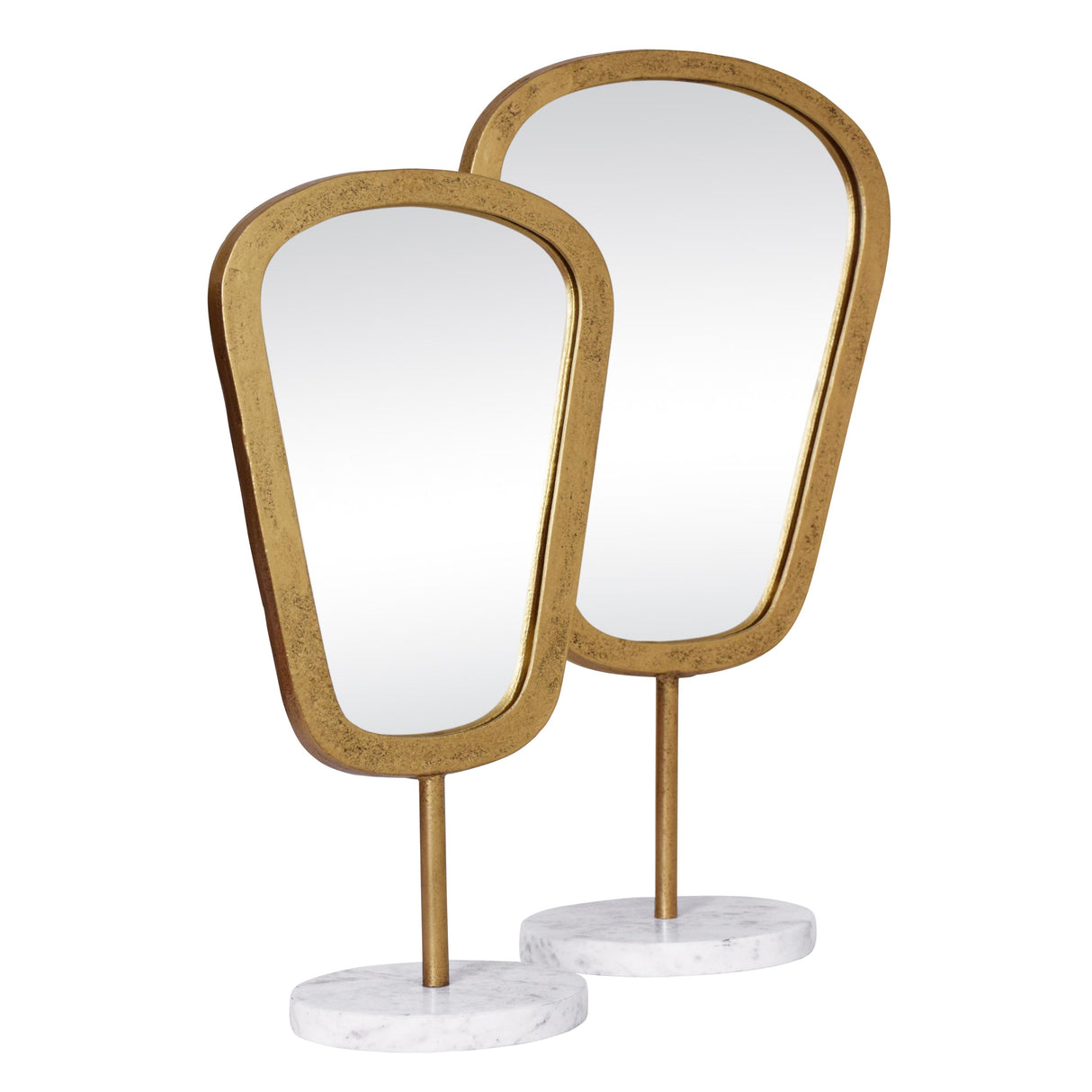 Worlds Away Small Table Top Mirror In Aged Gold Finish On White Marble Base