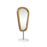 Worlds Away Small Table Top Mirror In Aged Gold Finish On White Marble Base