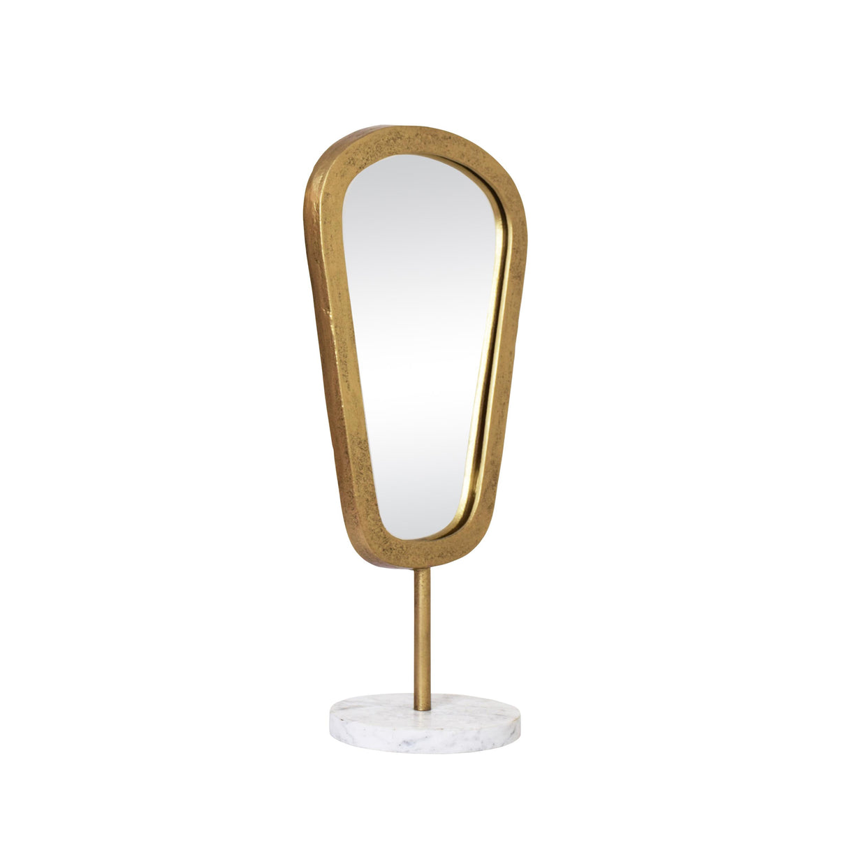 Worlds Away Small Table Top Mirror In Aged Gold Finish On White Marble Base