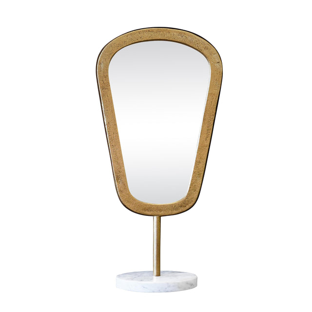 Worlds Away Large Table Top Mirror In Aged Gold Finish On White Marble Base