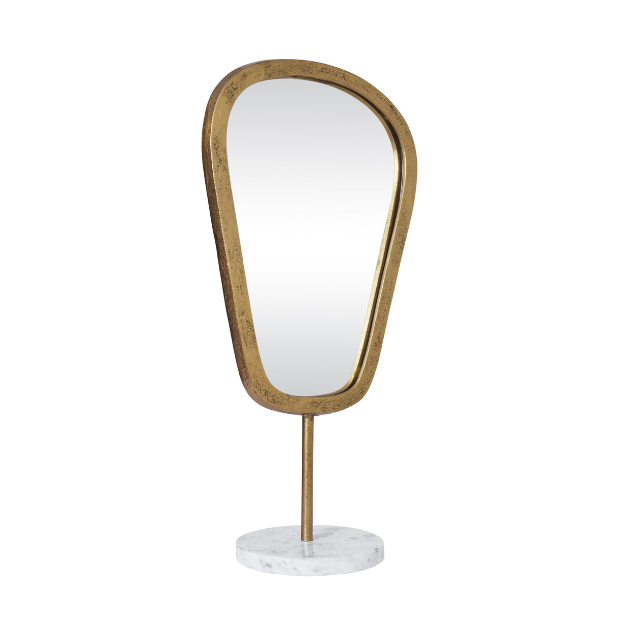 Worlds Away Large Table Top Mirror In Aged Gold Finish On White Marble Base