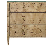 Worlds Away Four Drawer Chest In Burl Wood With Glass Top