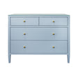 Worlds Away Four Drawer Chest In Textured Light Blue Linen With Glass Top