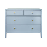 Worlds Away Four Drawer Chest In Textured Light Blue Linen With Glass Top