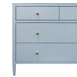 Worlds Away Four Drawer Chest In Textured Light Blue Linen With Glass Top