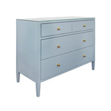 Worlds Away Four Drawer Chest In Textured Light Blue Linen With Glass Top