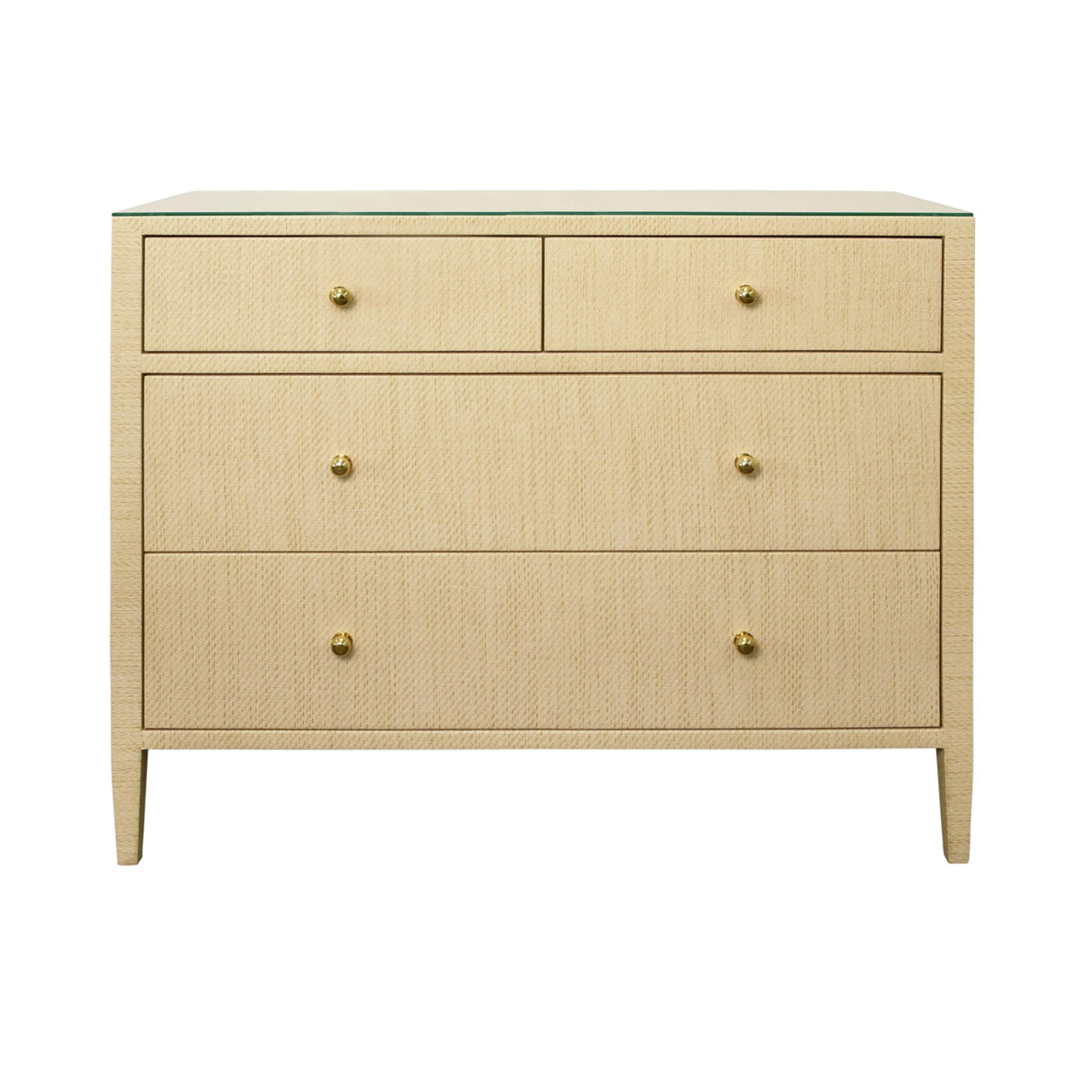 Worlds Away Four Drawer Chest In Natural Grasscloth With Glass Top