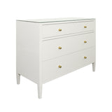 Worlds Away Four Drawer Chest In Textured White Linen With Glass Top