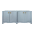 Worlds Away Curved Front Four Door Buffet In Textured Light Blue Linen With Satin Brass Ring Hardware