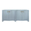 Worlds Away Curved Front Four Door Buffet In Textured Light Blue Linen With Satin Brass Ring Hardware