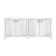 Worlds Away Curved Front Four Door Buffet In Textured White Linen With Satin Brass Ring Hardware