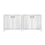 Worlds Away Curved Front Four Door Buffet In Textured White Linen With Satin Brass Ring Hardware