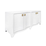 Worlds Away Curved Front Four Door Buffet In Textured White Linen With Satin Brass Ring Hardware